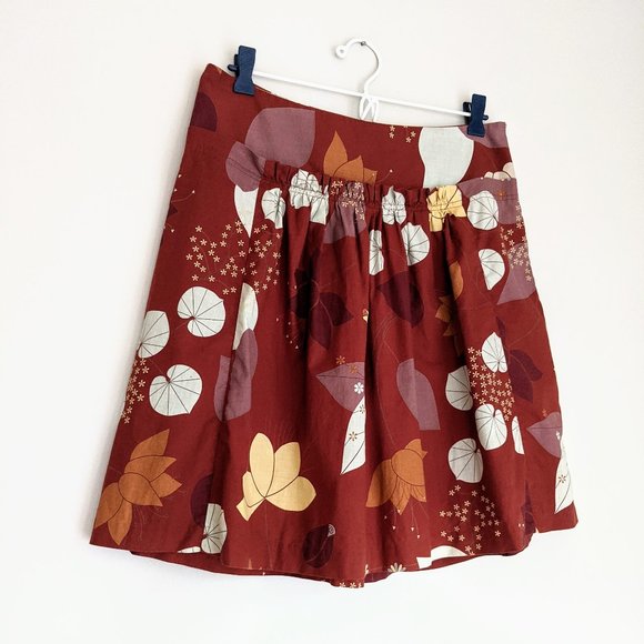 🇺🇸 Lux Anthropologie 100% Cotton Leaf Print Skirt Made In USA - Picture 2 of 8